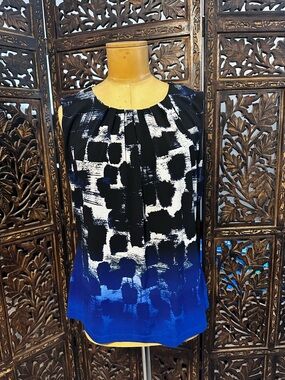 Calvin Klein Size L Sleeveless Ombre Brushstroke Top in Black & Blue